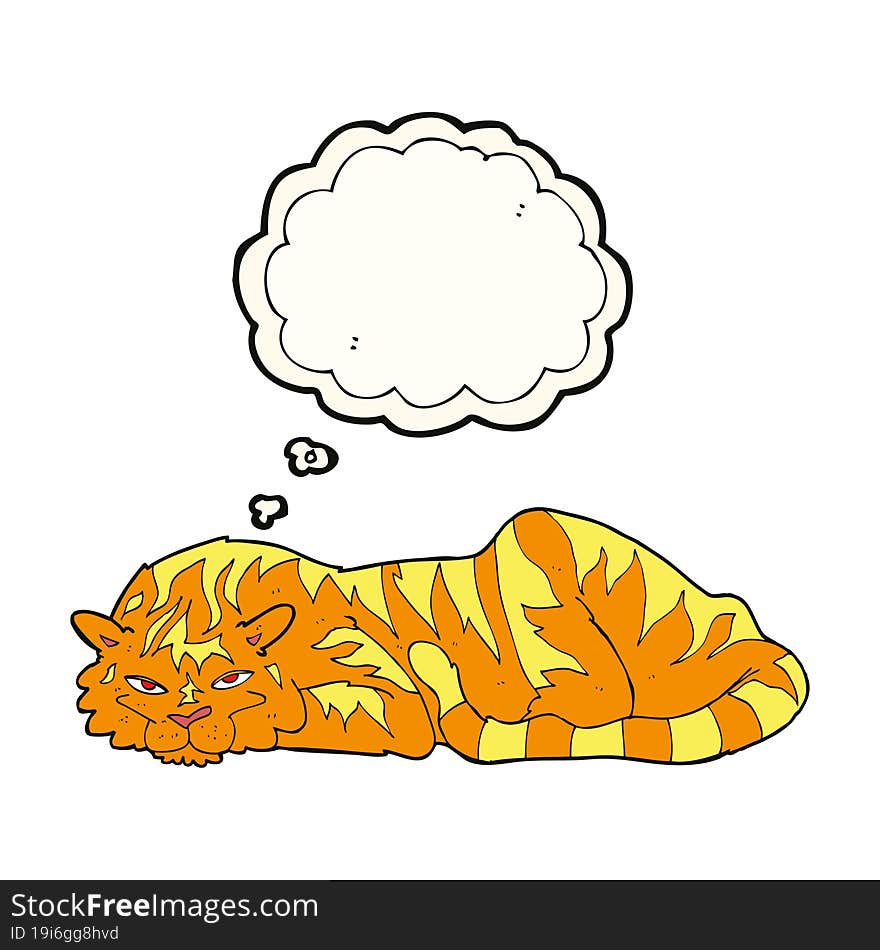 Cartoon Resting Tiger With Thought Bubble