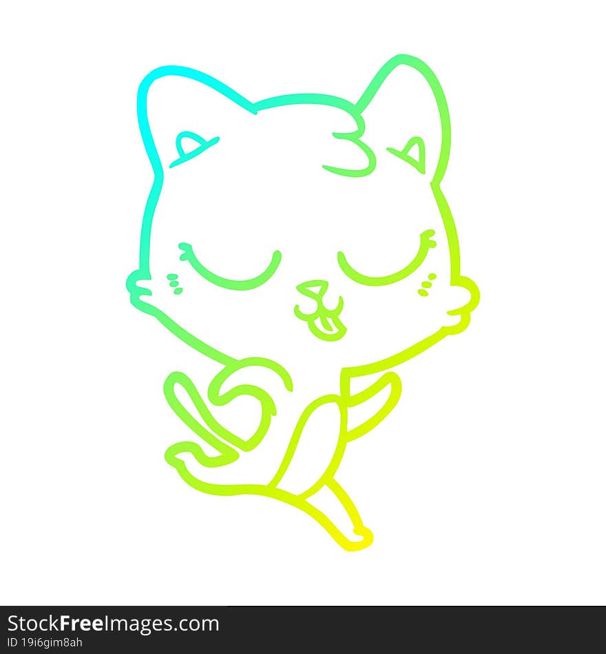 Cold Gradient Line Drawing Cartoon Cat Running