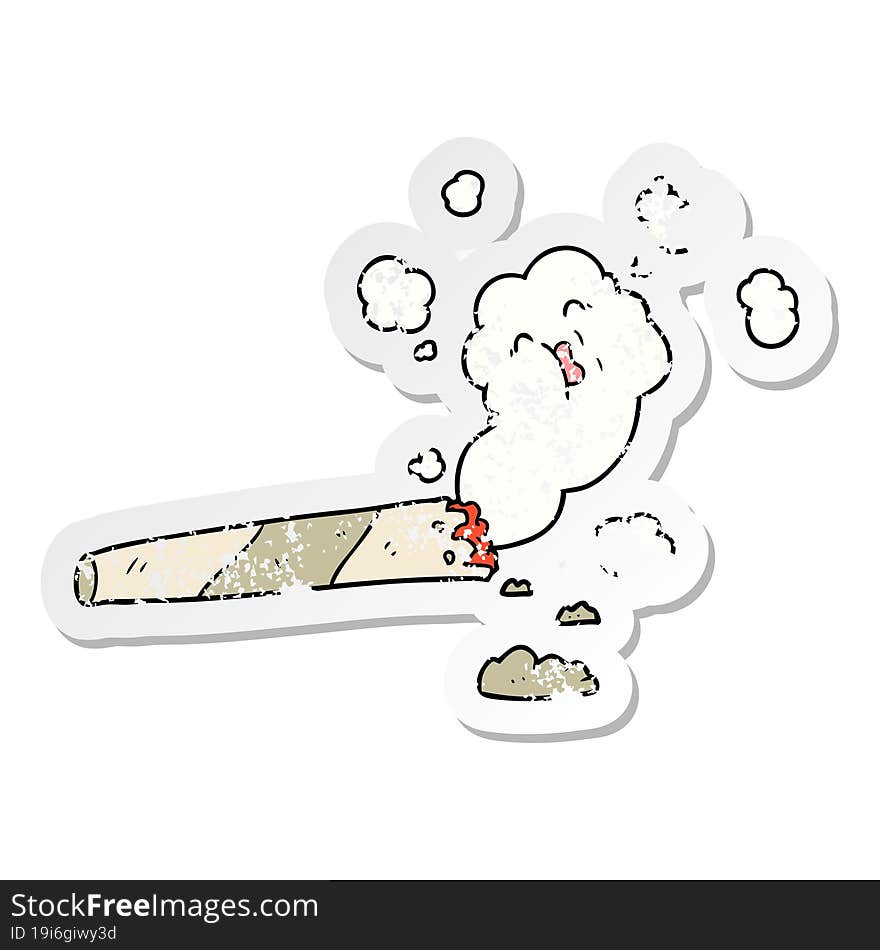 distressed sticker of a cartoon smoking cigarette