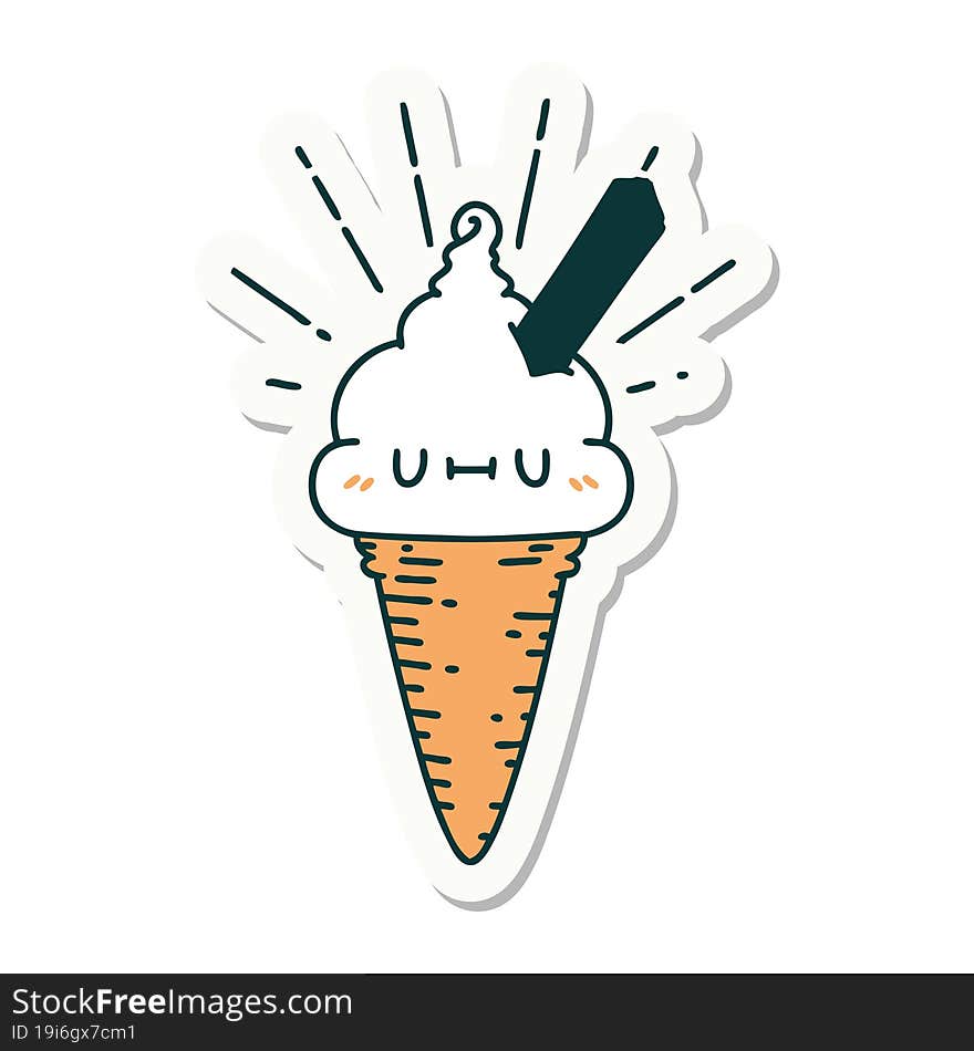 sticker of tattoo style ice cream character