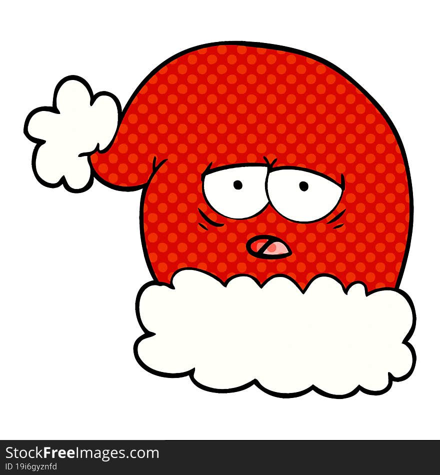 cartoon christmas santa hat with tired face. cartoon christmas santa hat with tired face