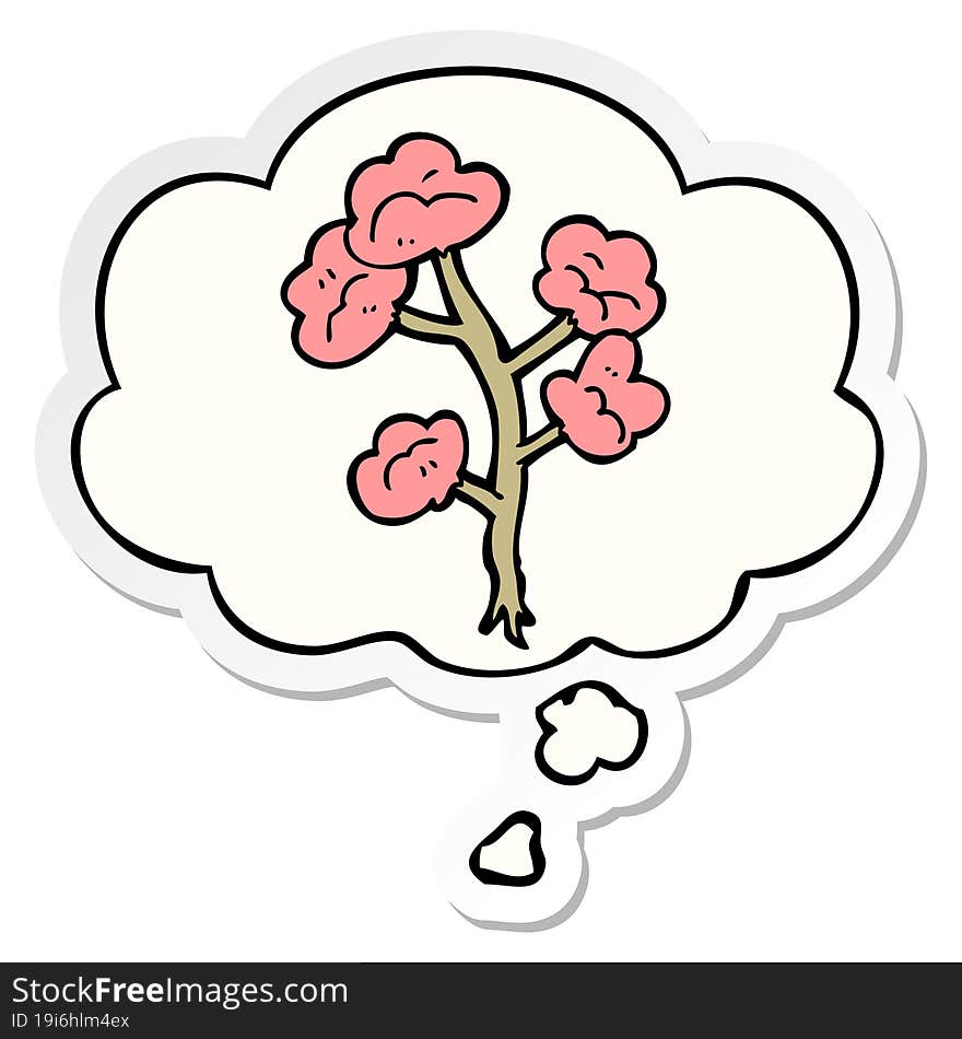 cartoon flowers and thought bubble as a printed sticker