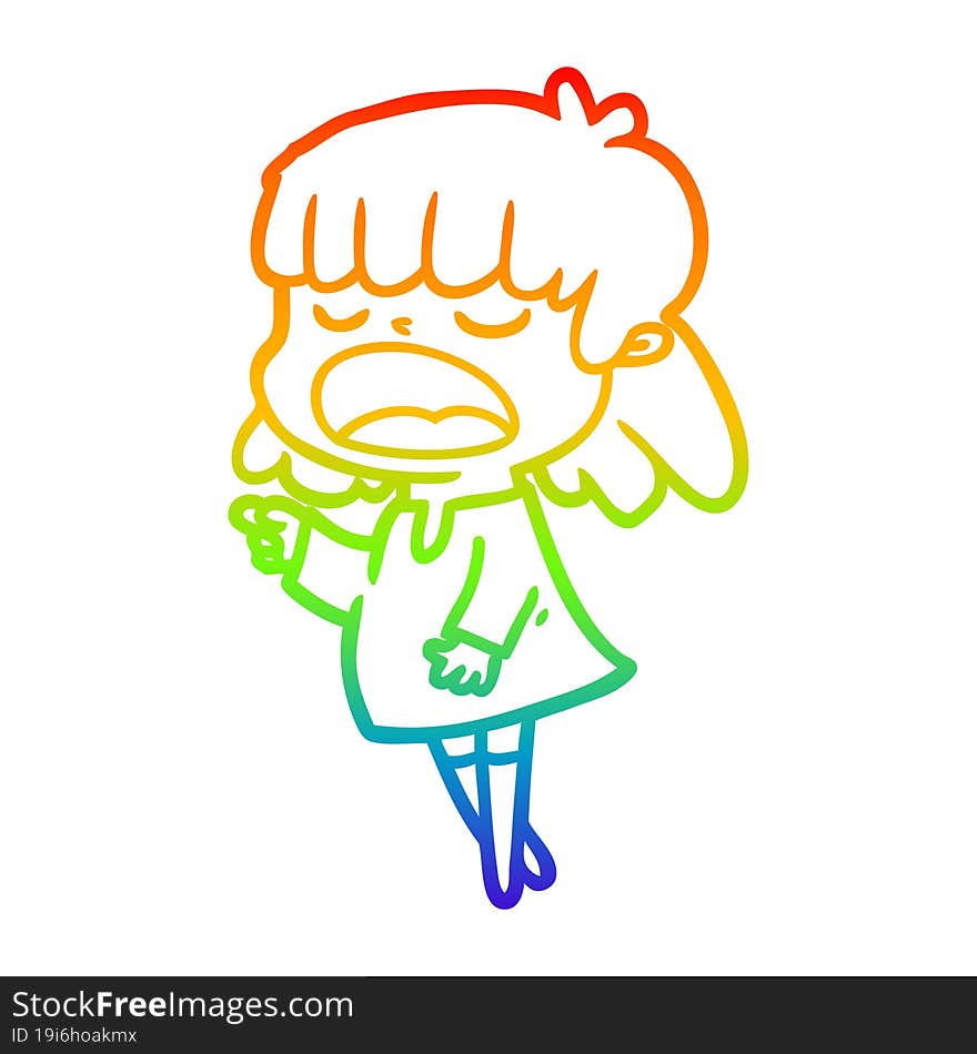 rainbow gradient line drawing of a cartoon woman talking loudly