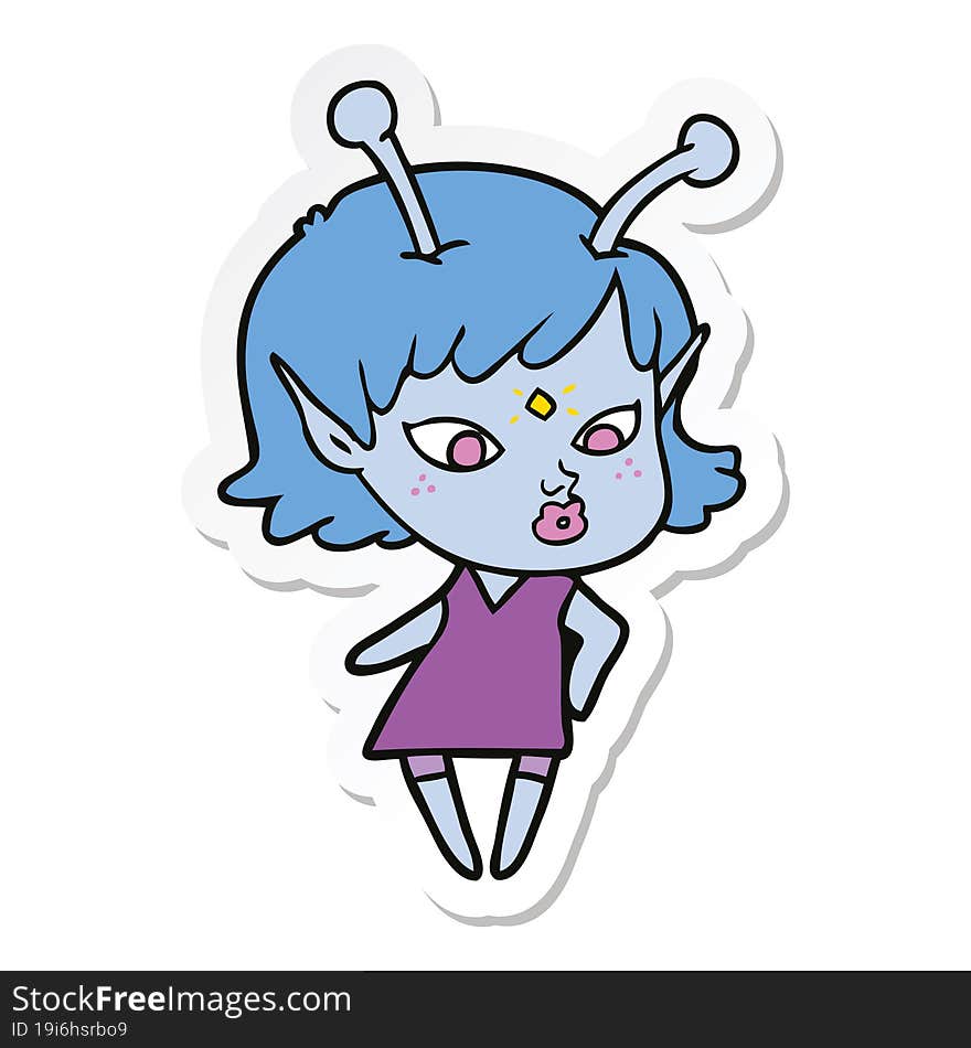 sticker of a pretty cartoon alien girl