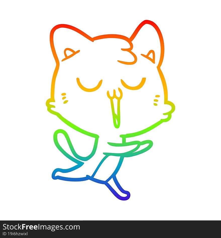 rainbow gradient line drawing cartoon cat singing