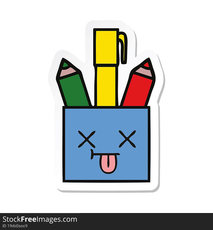 Sticker Of A Cute Cartoon Pencil Pot