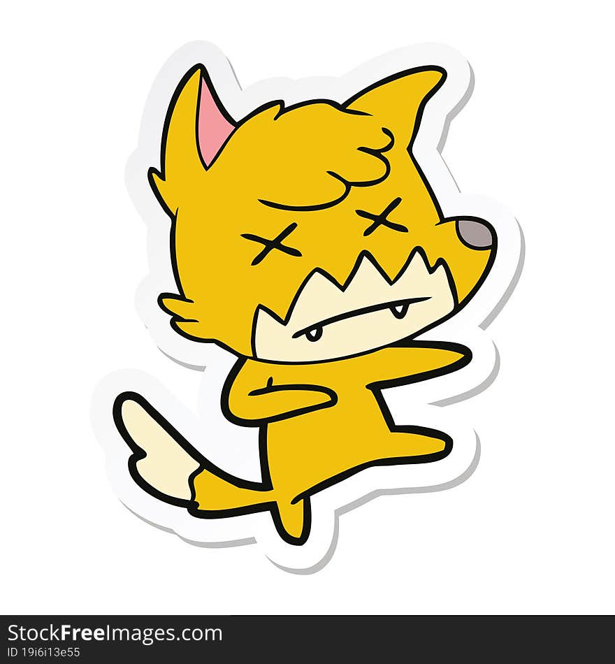 sticker of a cartoon dead fox