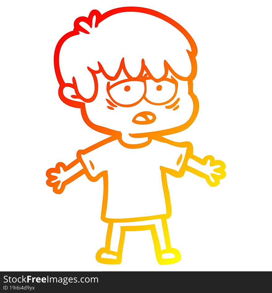 warm gradient line drawing cartoon exhausted boy