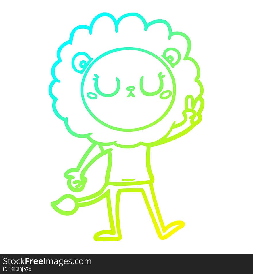 cold gradient line drawing cartoon lion giving peac sign