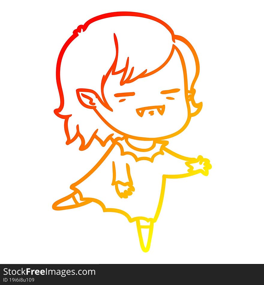 Warm Gradient Line Drawing Cartoon Undead Vampire Girl