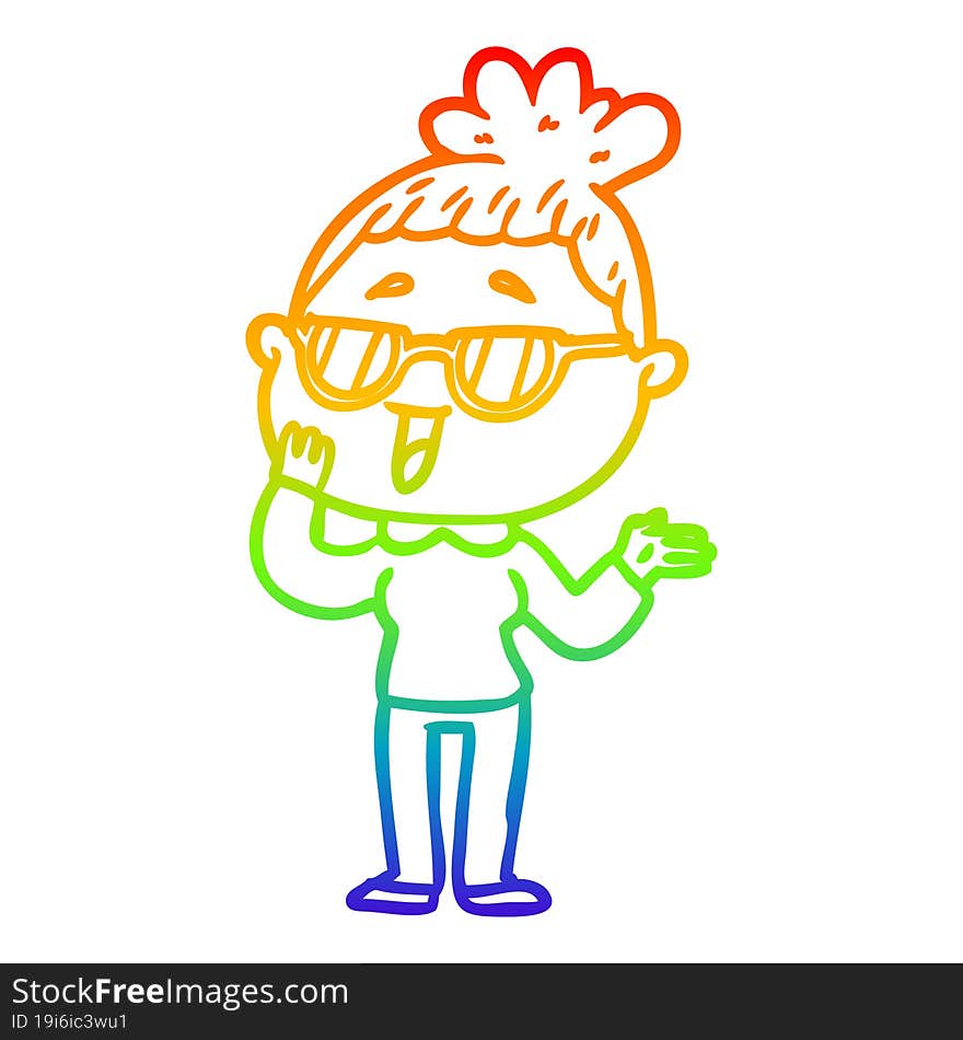 Rainbow Gradient Line Drawing Cartoon Happy Woman Wearing Spectacles