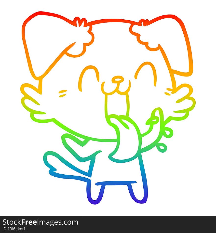 rainbow gradient line drawing of a cartoon panting dog