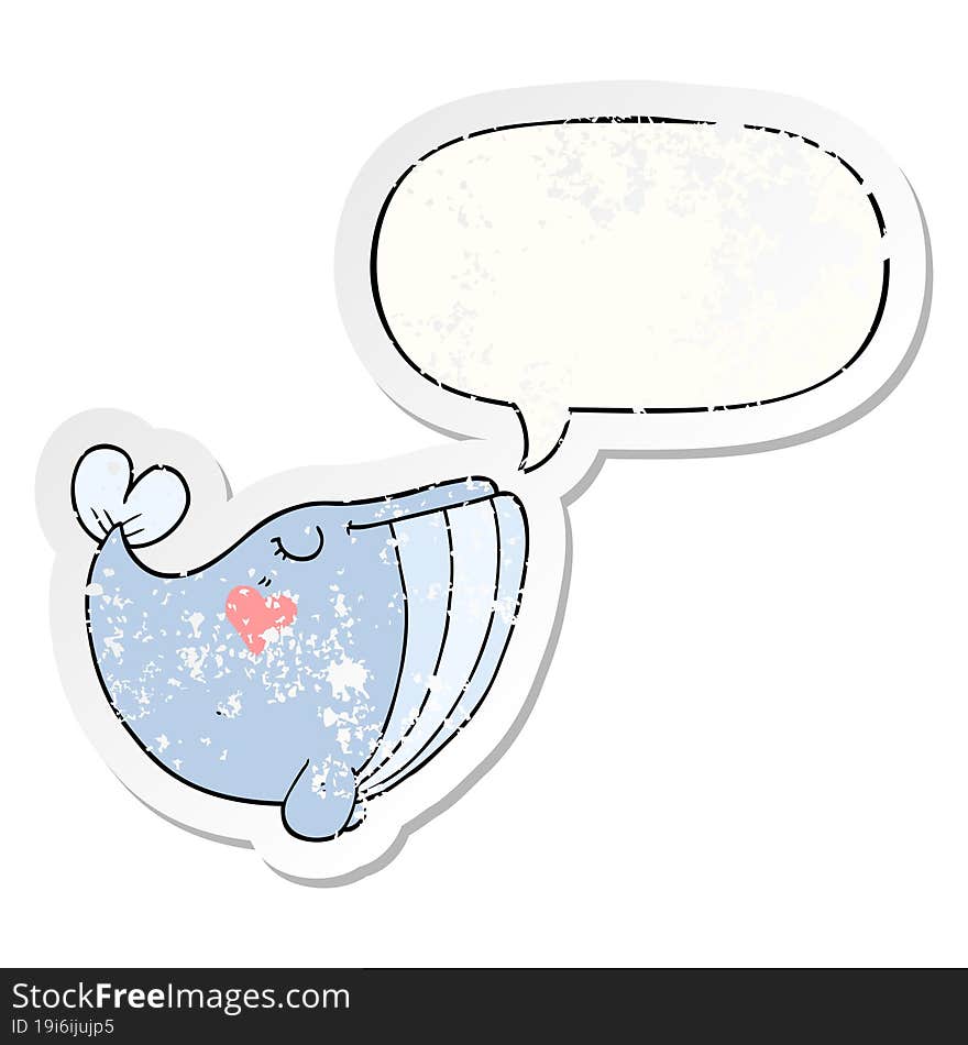 Cartoon Whale And Love Heart And Speech Bubble Distressed Sticker