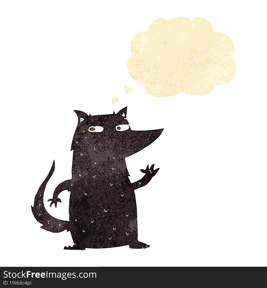 cartoon wolf waving with thought bubble