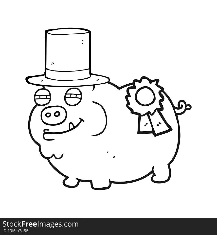 Black And White Cartoon Prize Winning Pig