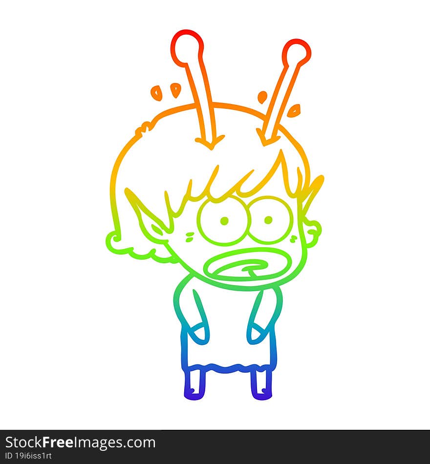 rainbow gradient line drawing cartoon shocked alien girl