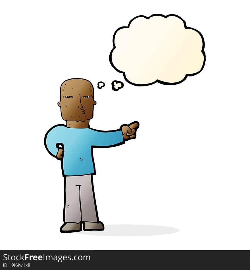 cartoon pointing man with thought bubble