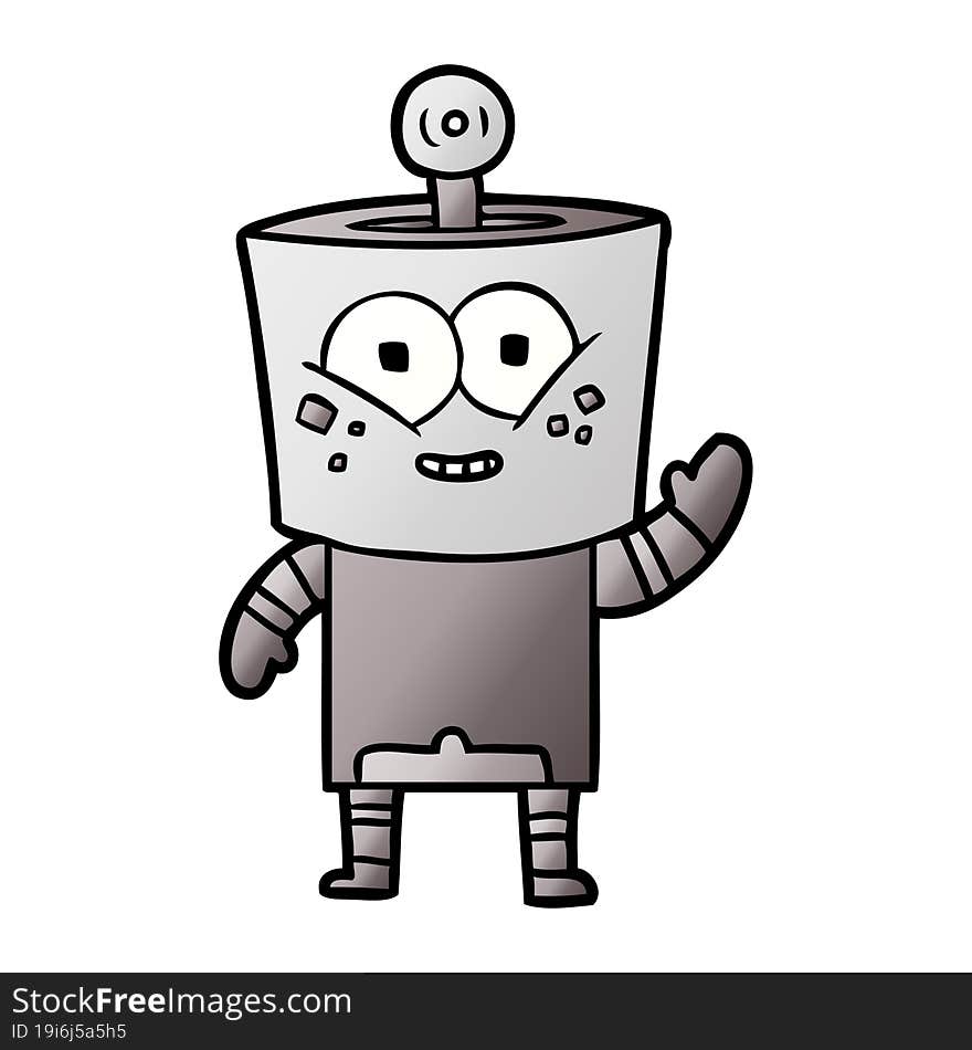 happy cartoon robot waving hello. happy cartoon robot waving hello