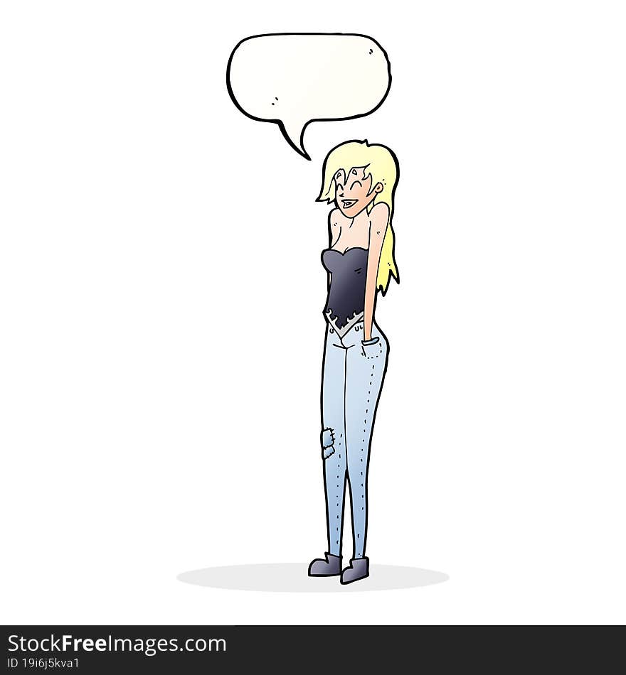 cartoon pretty woman shrugging shoulders with speech bubble