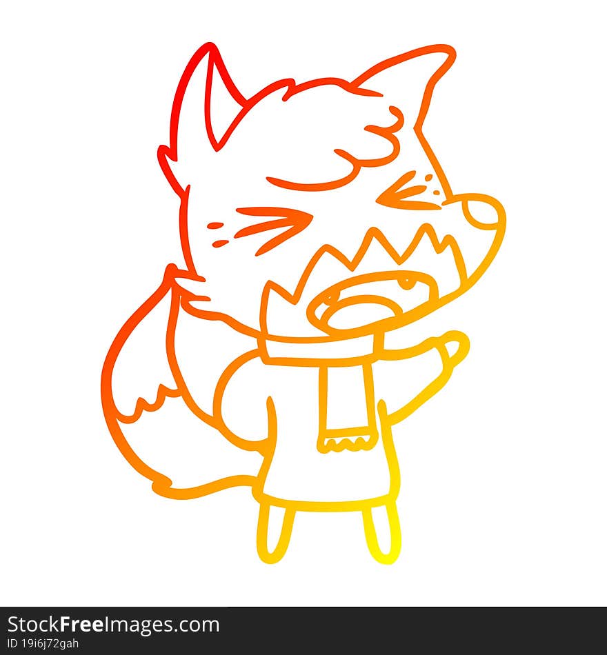 warm gradient line drawing angry cartoon fox