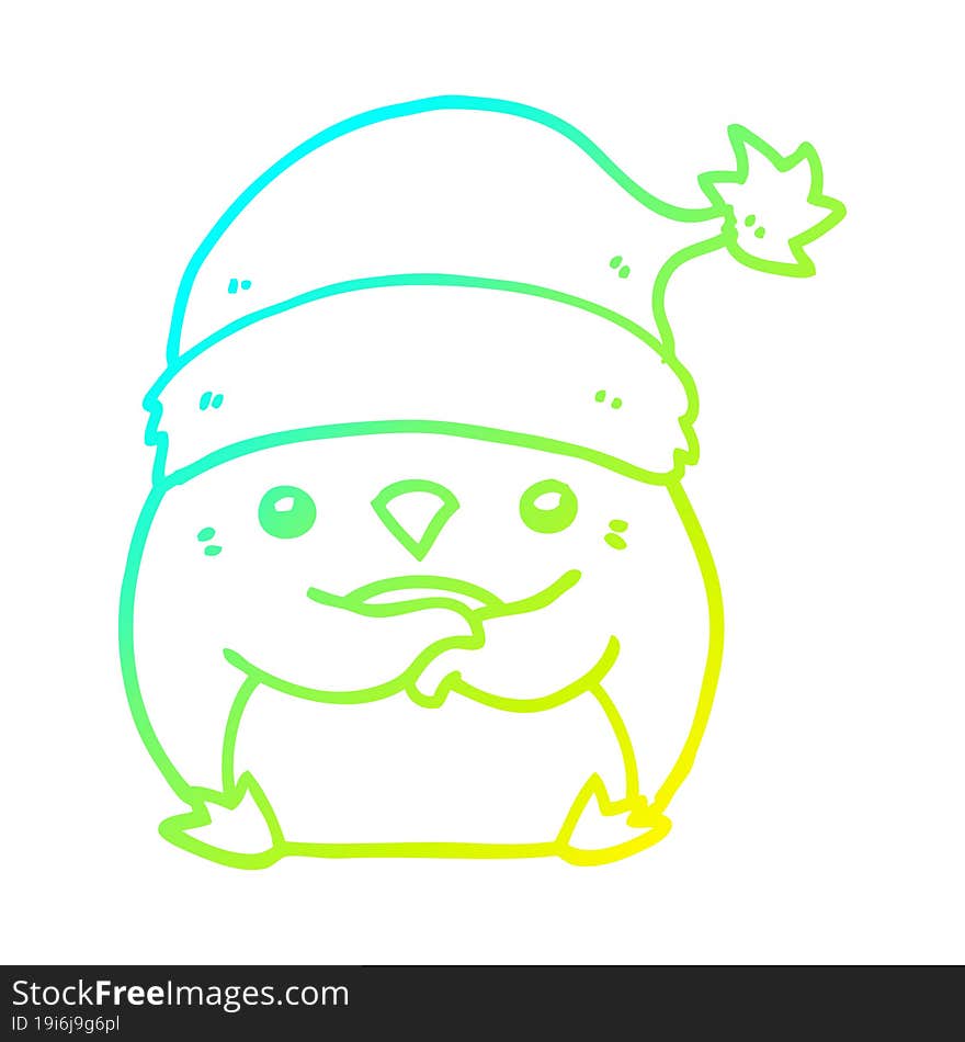 cold gradient line drawing cute cartoon penguin wearing christmas hat