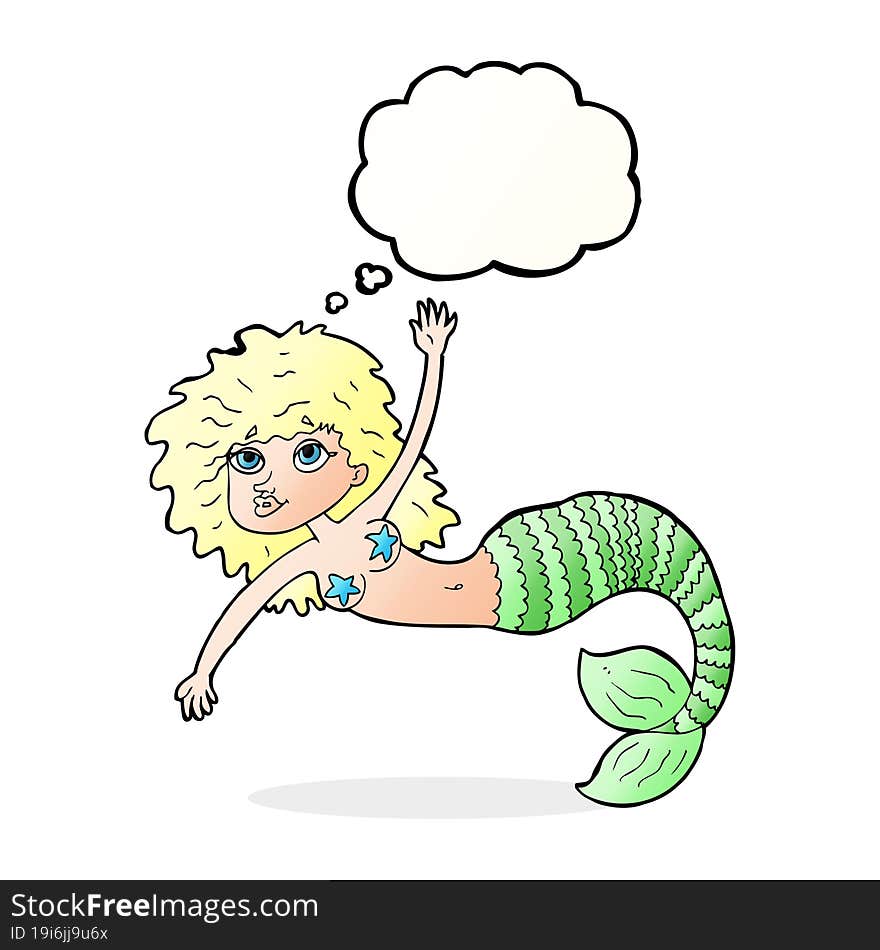 cartoon pretty mermaid with thought bubble