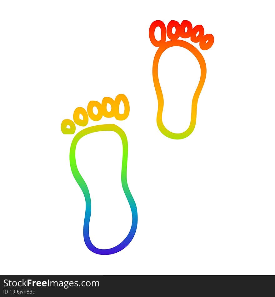 rainbow gradient line drawing of a cartoon foot prints