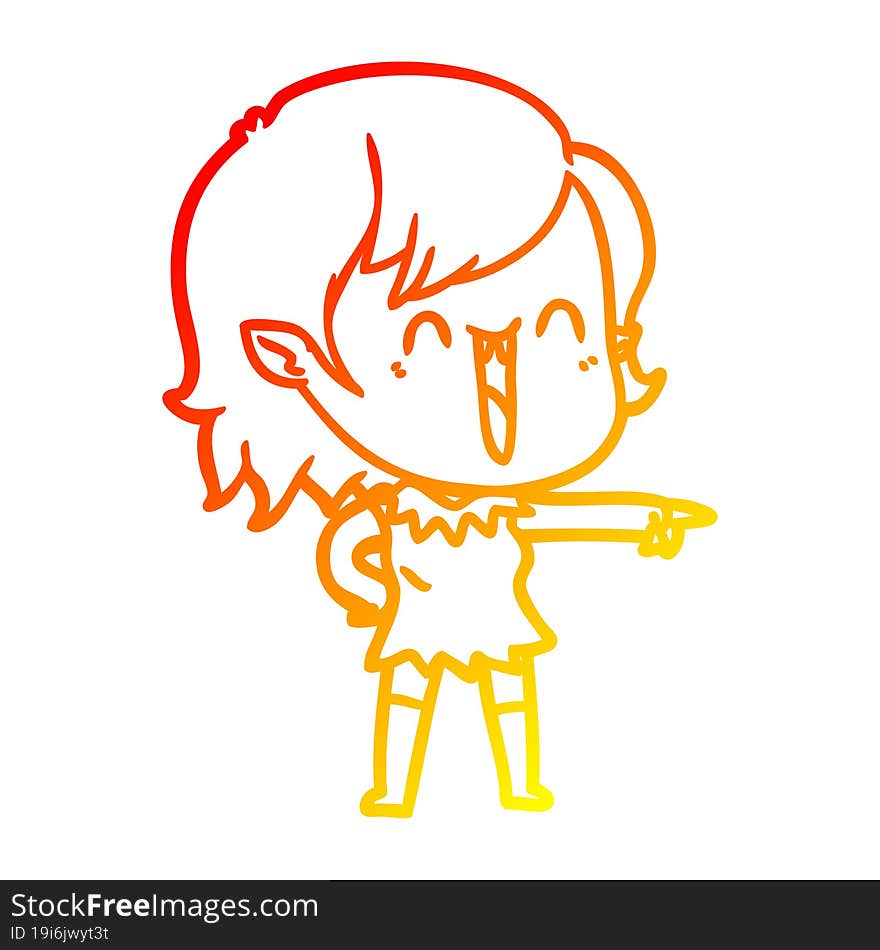 warm gradient line drawing cute cartoon happy vampire girl