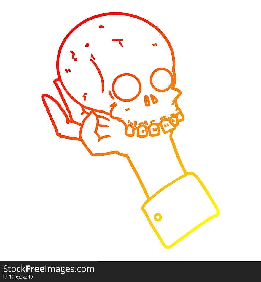 warm gradient line drawing cartoon hand holding skull