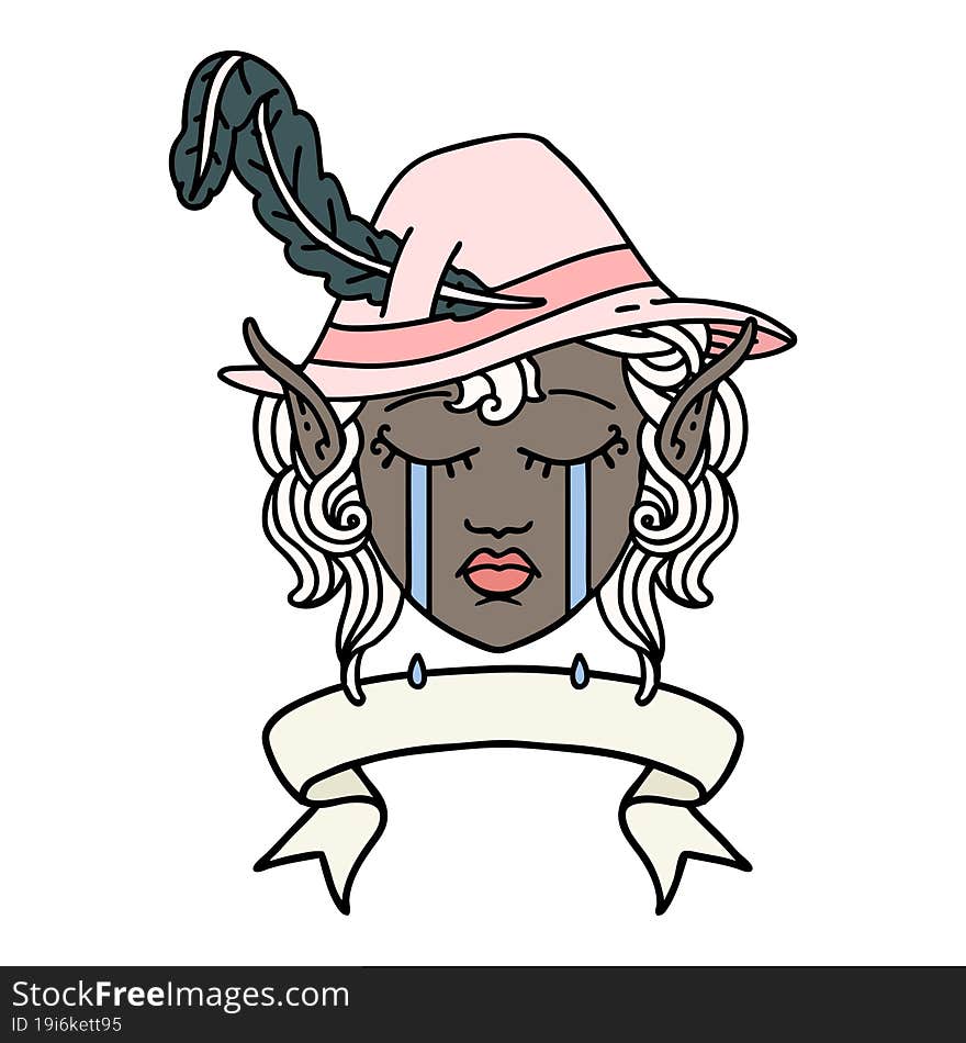 Crying Elf Bard Character Face With Banner Illustration