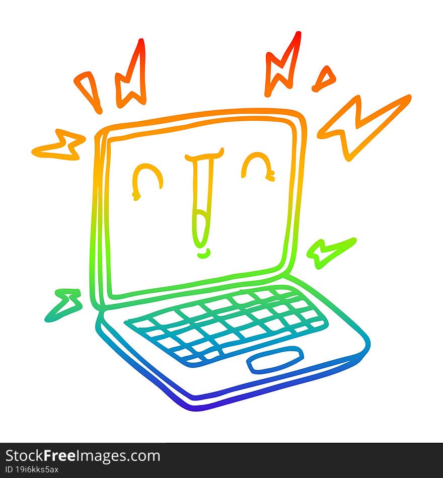 rainbow gradient line drawing cartoon laptop computer