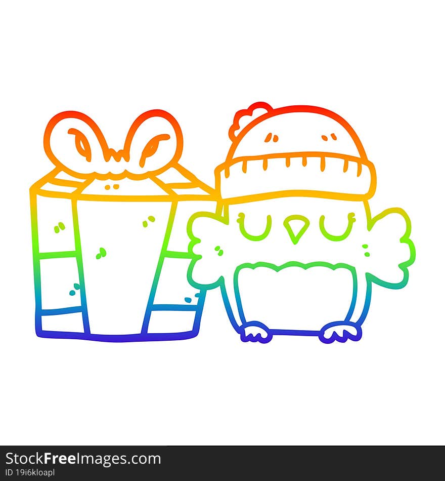 rainbow gradient line drawing cute christmas owl