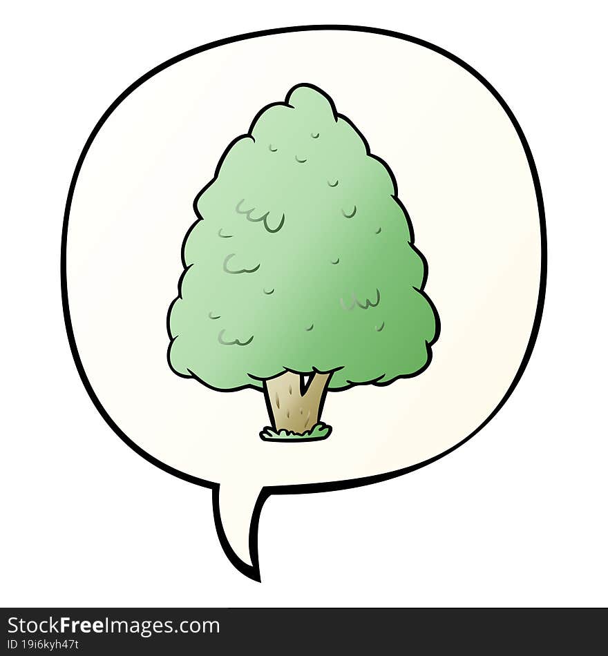 Cartoon Tall Tree And Speech Bubble In Smooth Gradient Style