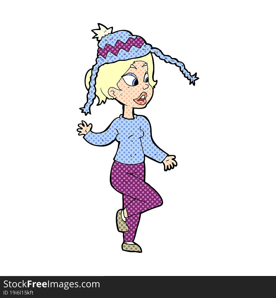 cartoon woman in knitted hat