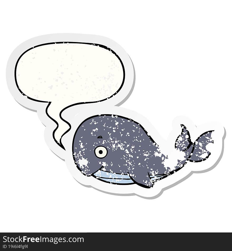 cartoon whale and speech bubble distressed sticker