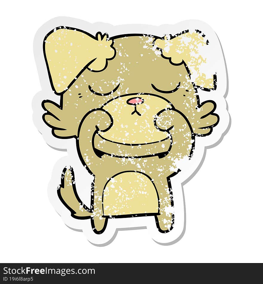 distressed sticker of a cute cartoon dog