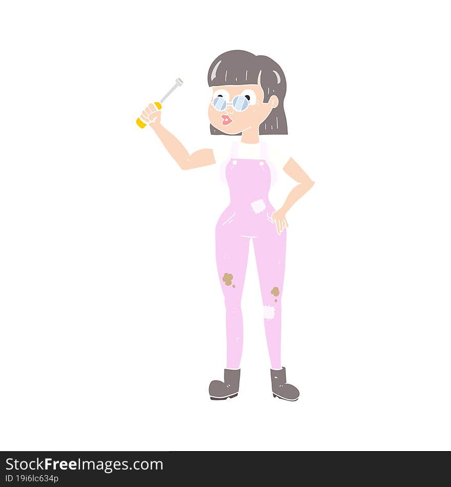 flat color illustration of a cartoon female mechanic