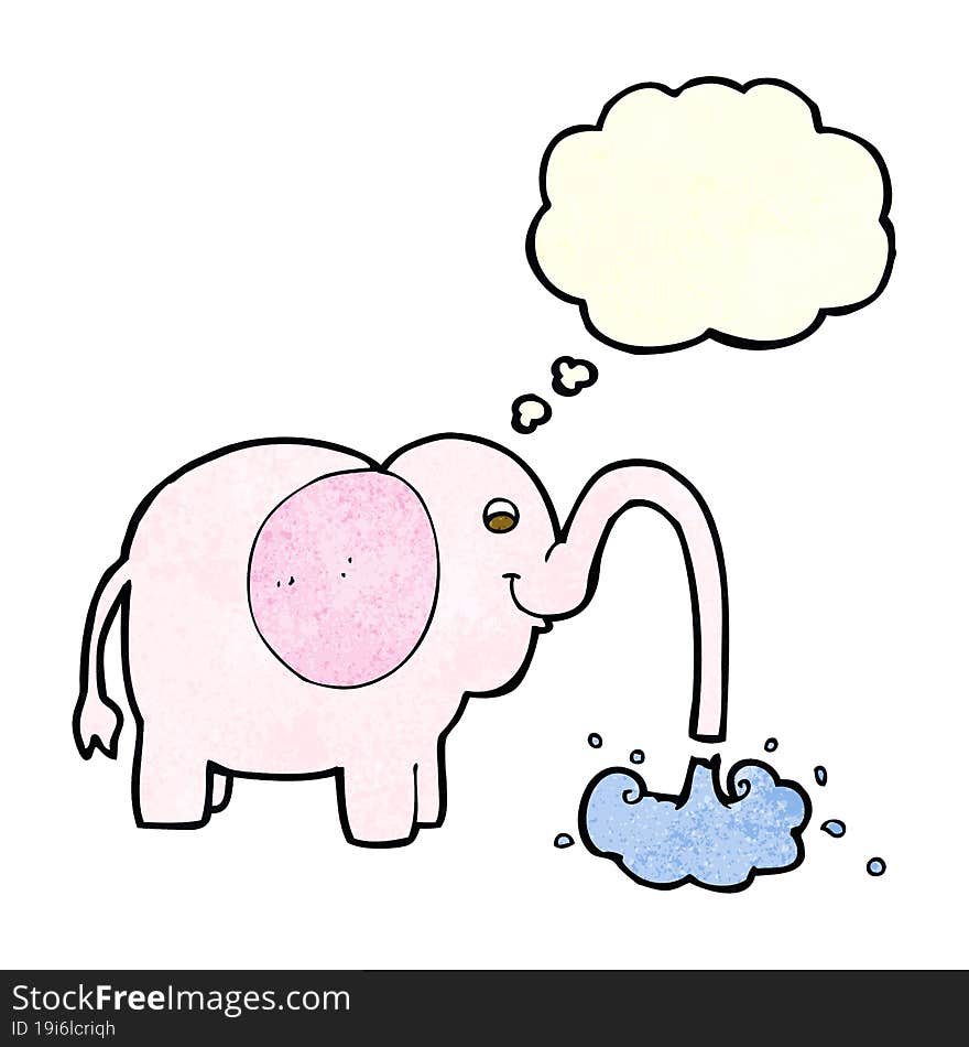 cartoon elephant squirting water with thought bubble