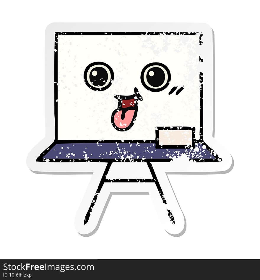 Distressed Sticker Of A Cute Cartoon White Board