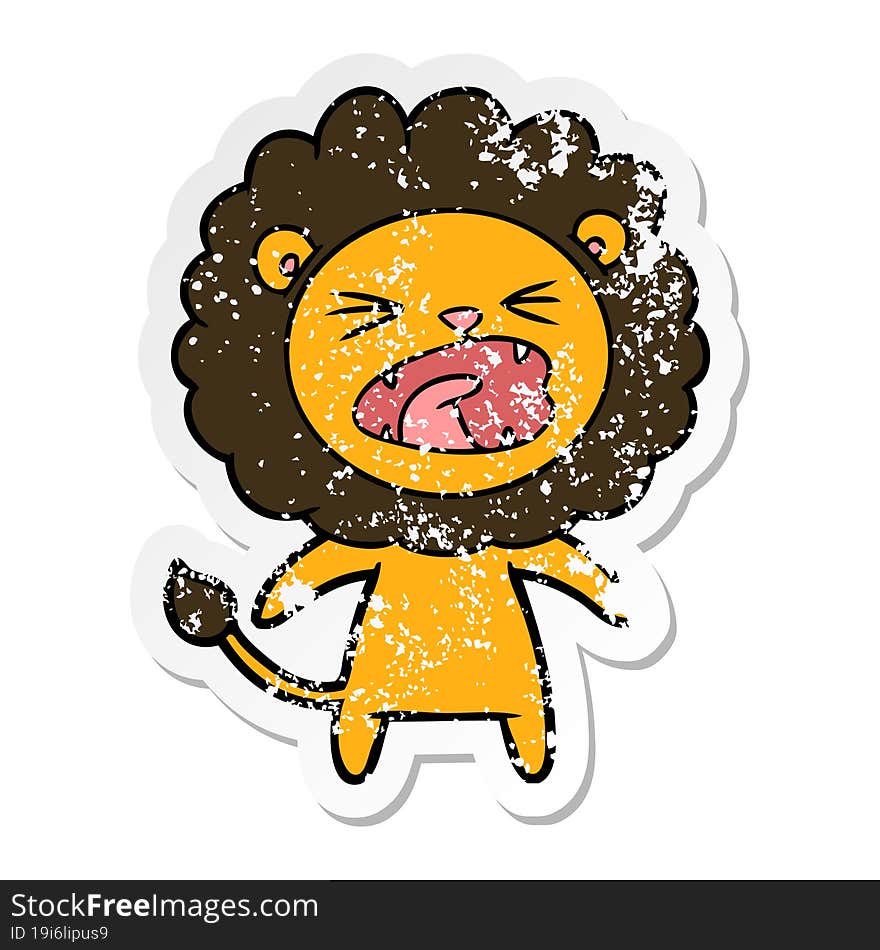 distressed sticker of a cartoon angry lion