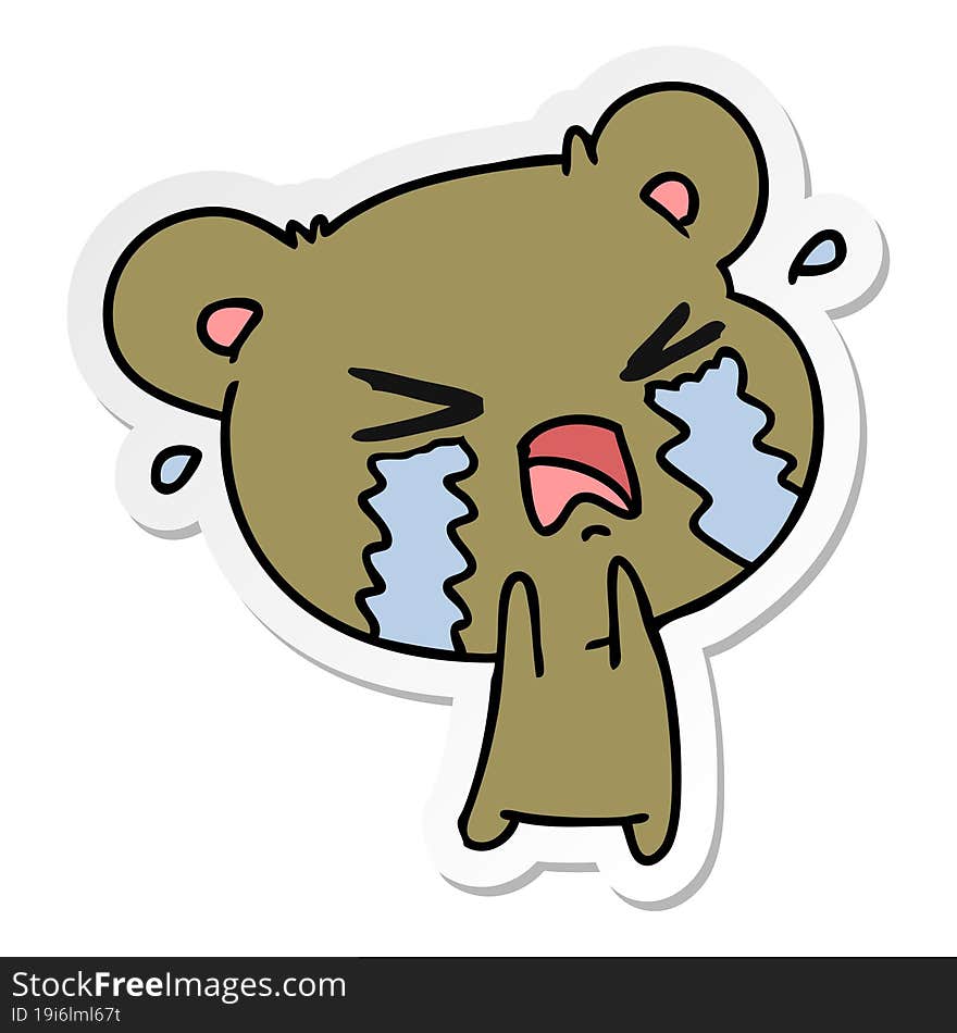 Sticker Cartoon Of A Cute Crying Bear