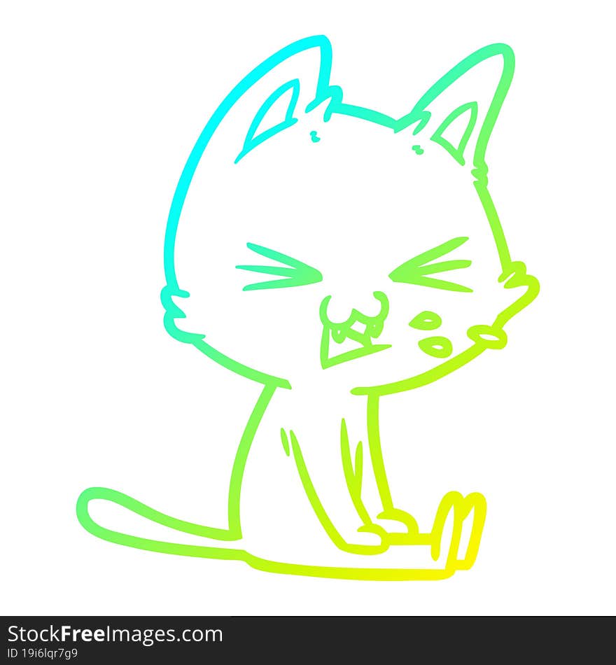 cold gradient line drawing cartoon sitting cat hissing