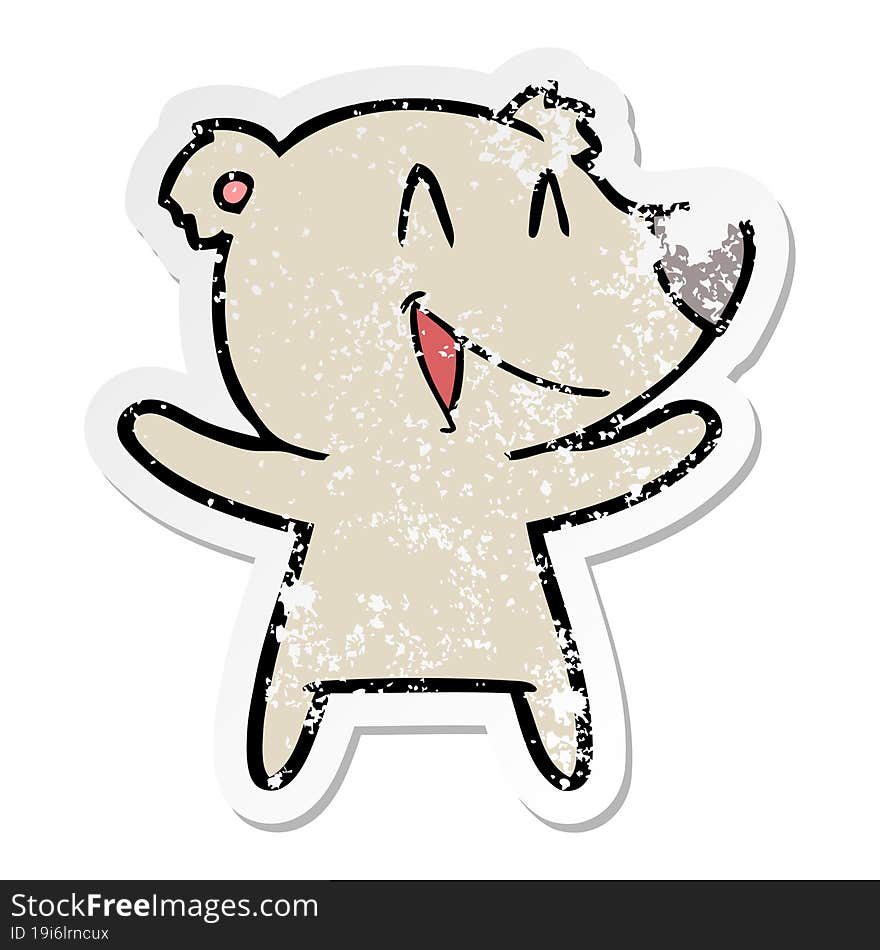 distressed sticker of a laughing bear cartoon