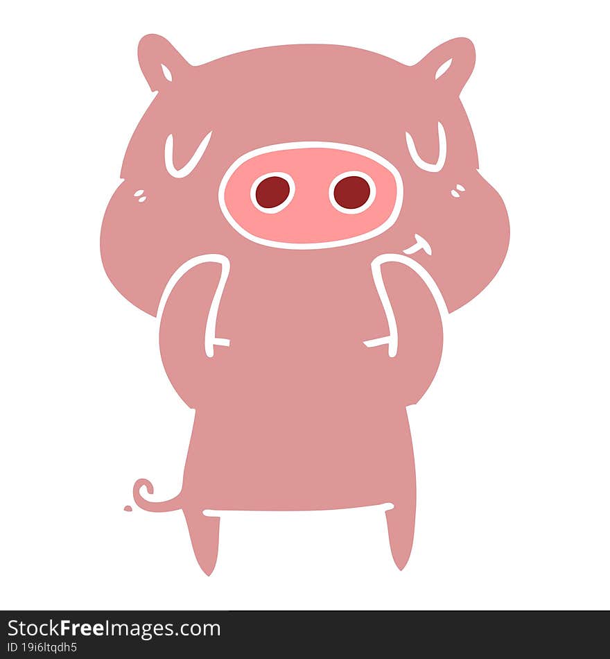 Flat Color Style Cartoon Content Pig