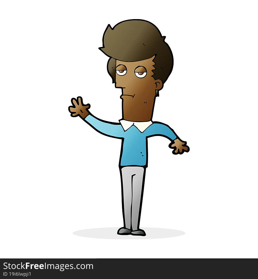 cartoon bored man waving