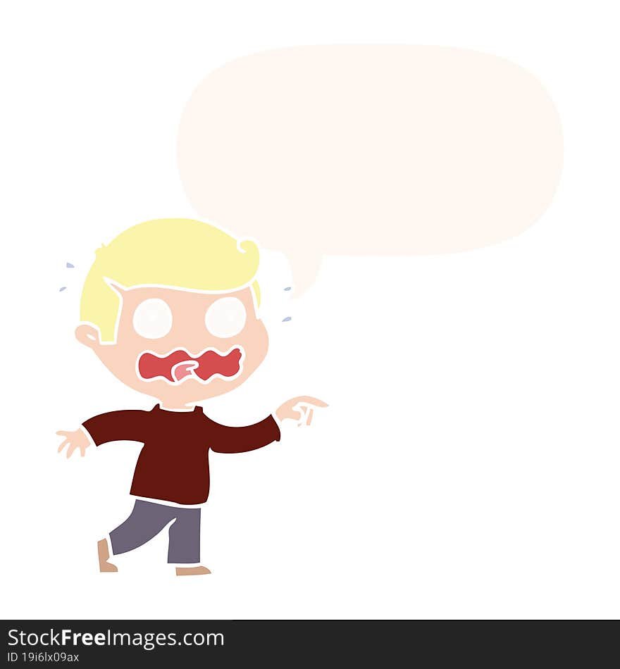 cartoon stressed out pointing with speech bubble in retro style