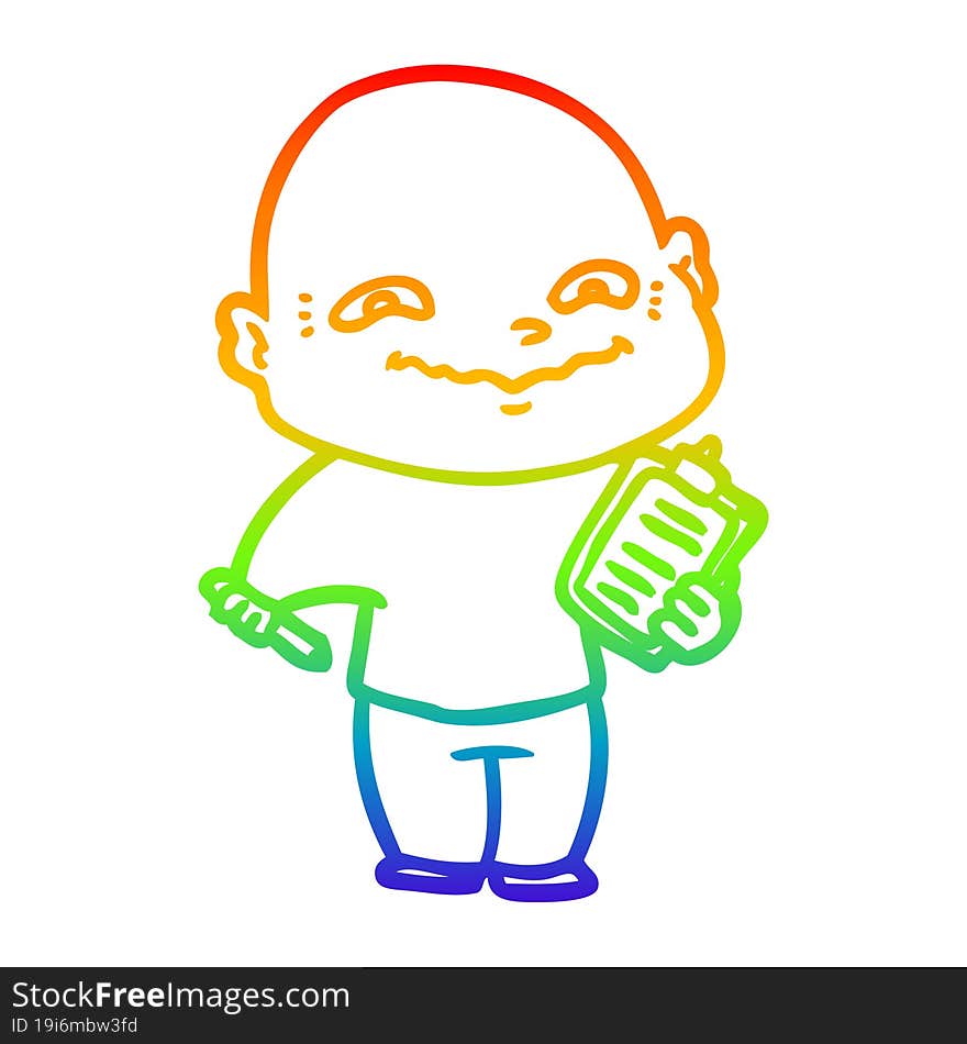 rainbow gradient line drawing of a cartoon nervous man