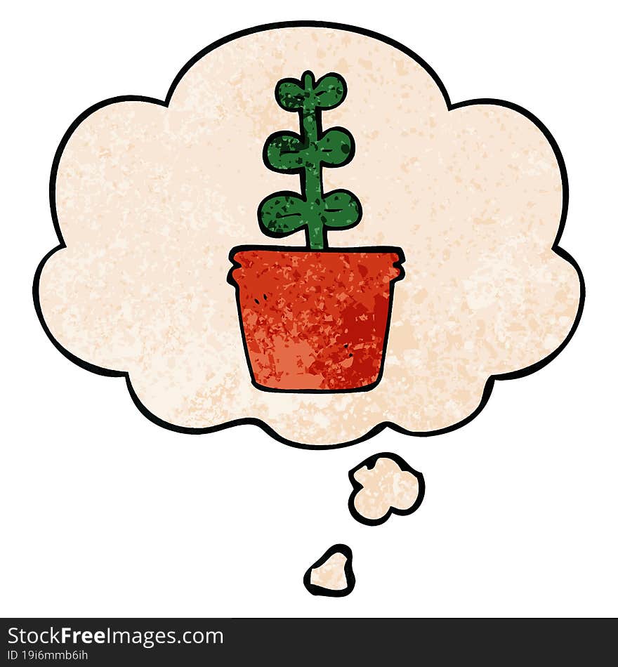 cartoon house plant with thought bubble in grunge texture style. cartoon house plant with thought bubble in grunge texture style