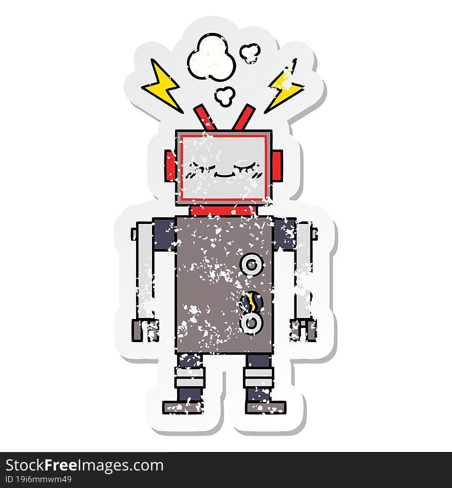 Distressed Sticker Of A Cute Cartoon Dancing Robot