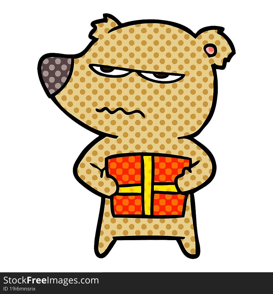 angry bear cartoon holding present. angry bear cartoon holding present